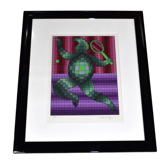 Victor Vasarely Tennis Player Signed & Numbered Limited Edition Serigraph Framed - Picture 1 of 10
